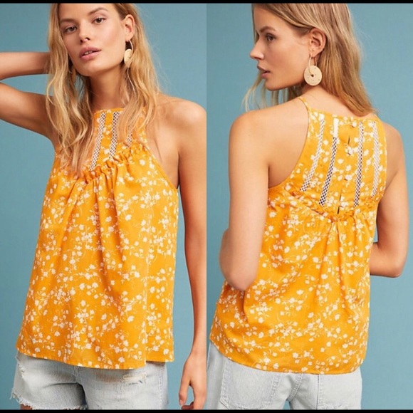 Anthropologie Tops - Maeve Martell Halter Top in yellow floral